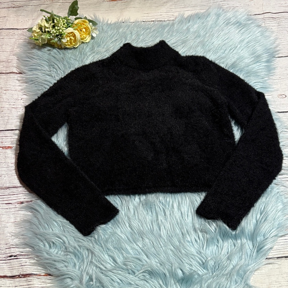 Nordstrom Black Fuzzy Mockneck Sweater sz L